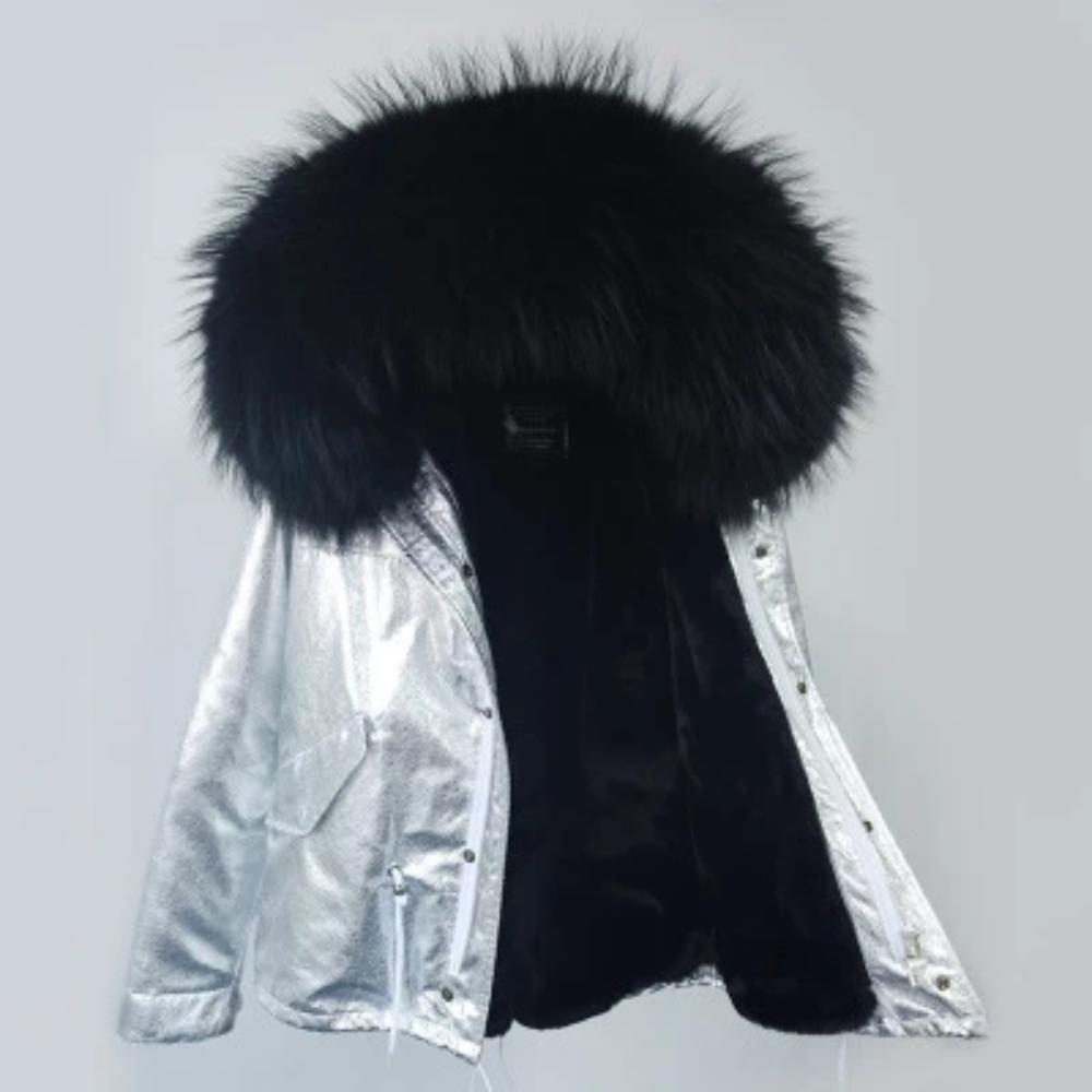 Women's Winter Casual Polyester Thick Parka With Raccoon Fur