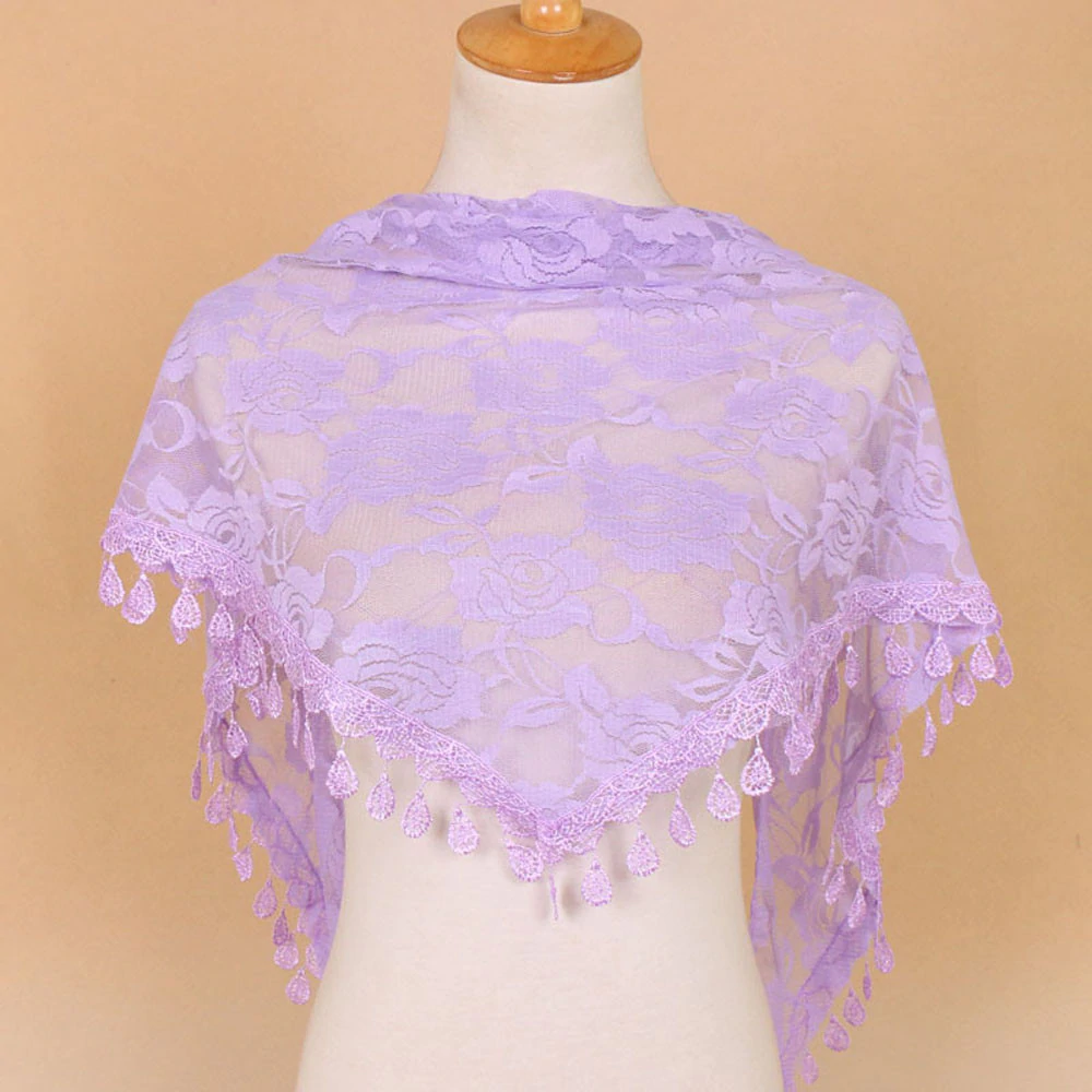 Women's Lace Floral Scarf With Tassels