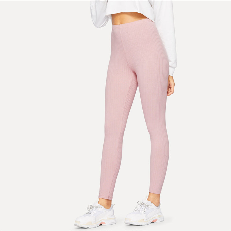 Women's Casual Knitted Midi-Waist Skinny Fitness Leggings