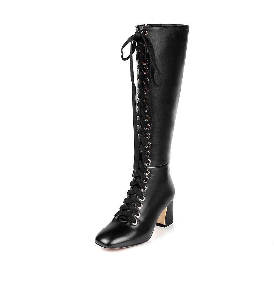 Women's Winter Leather High Boots With High Heels