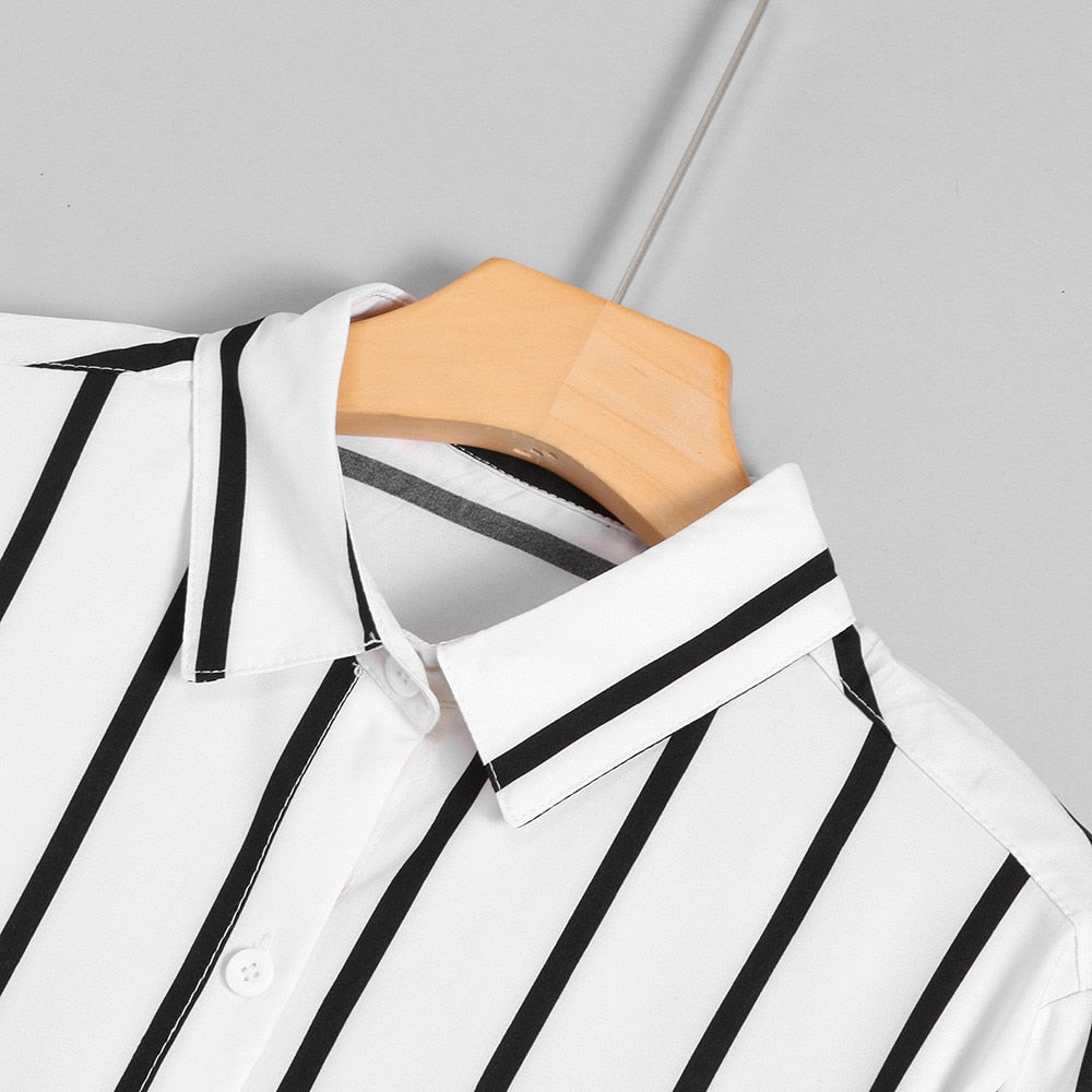 Men's Casual Long Sleeved Striped Shirt | Plus Size