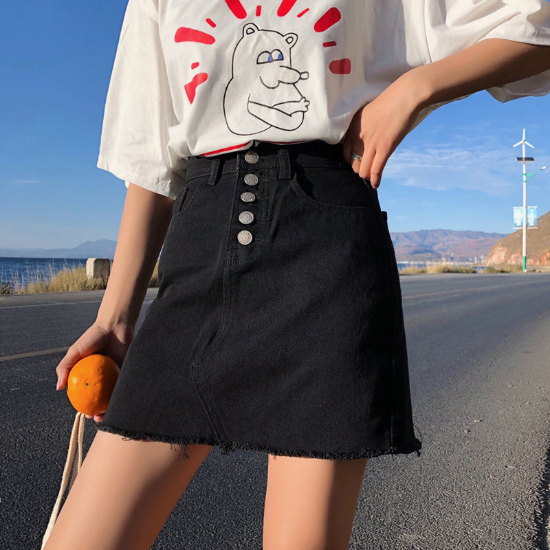 Women's Summer Single Breasted Denim Skirt