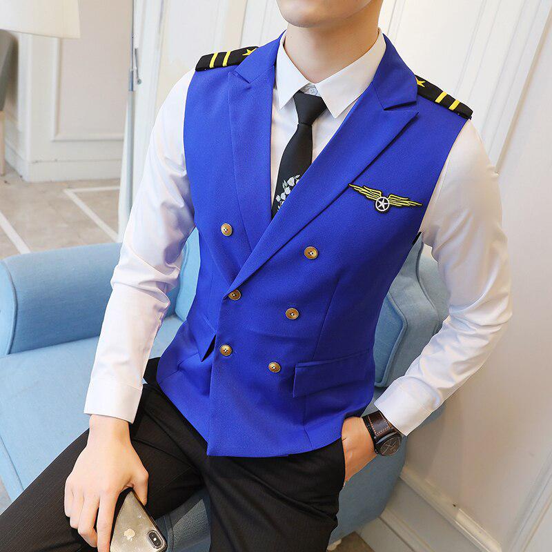 Men's Casual Double Breasted Vest With Epaulets