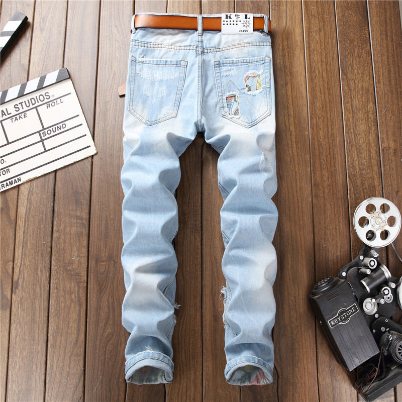 Men's Casual Straight Ripped Stretch Jeans
