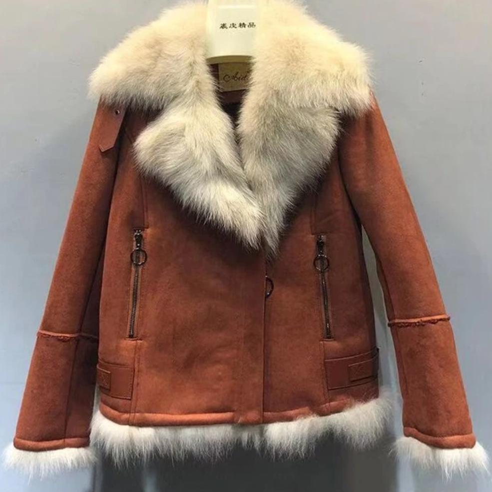 Women's Winter Thick Short Suede Coat With Fox Fur