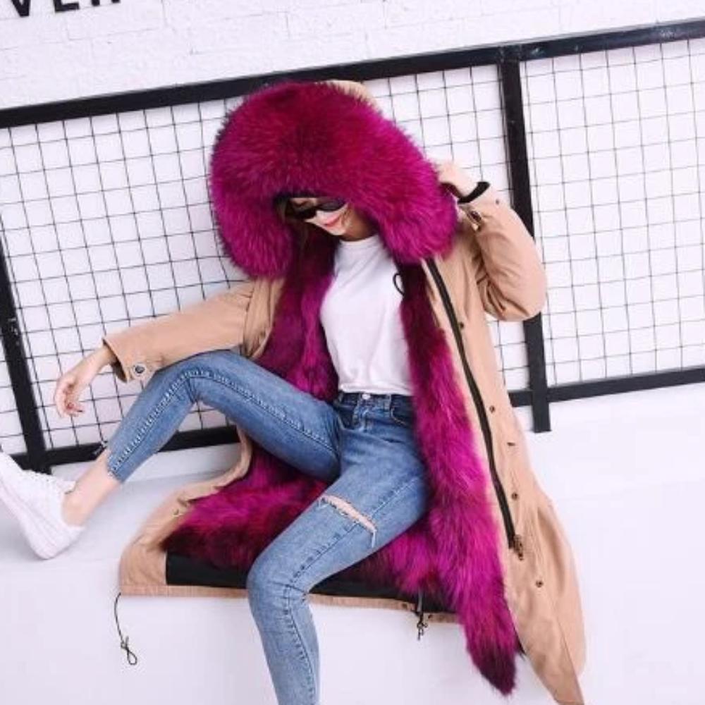 Women's Winter Casual Long Slim Parka With Fox Fur