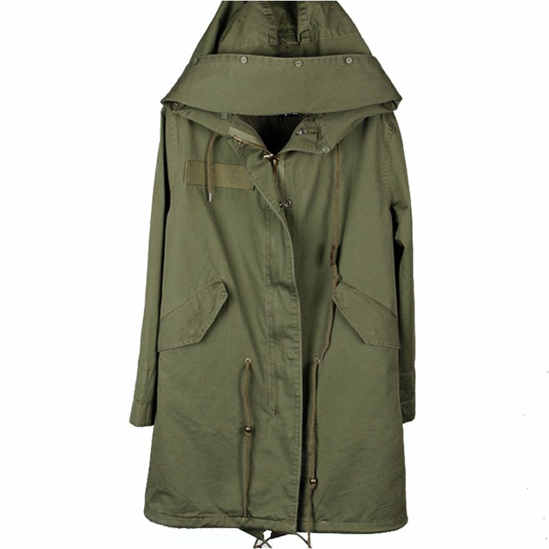 Women's Spring Casual Hooded Long Trench With Pockets