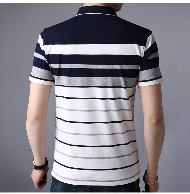 Men's Summer Casual Striped Cotton Short-Sleeved Polo T-Shirt