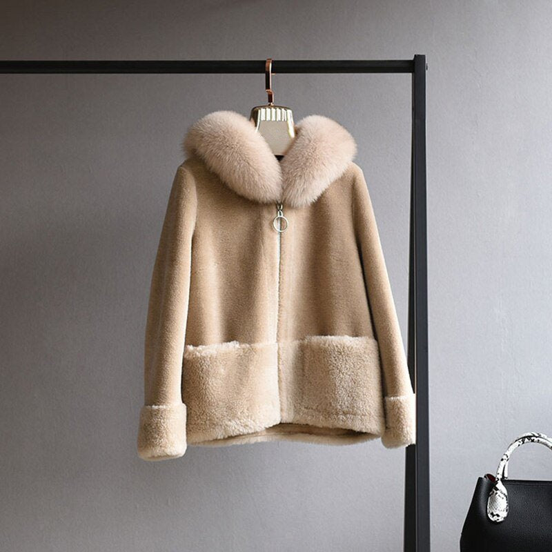 Women's Winter Casual Wool Thick Coat With Fox Fur