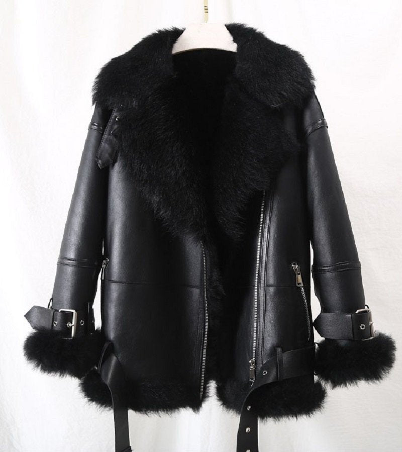 Women's Winter Casual Warm Short Leather Coat With Wool