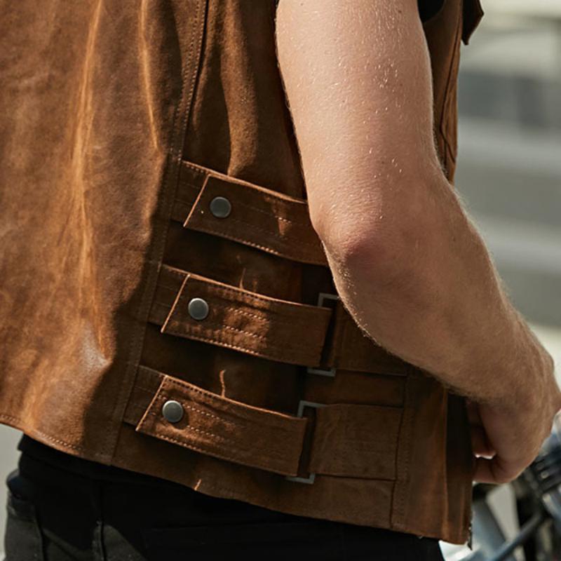 Men's Genuine Leather Vest With Zipper