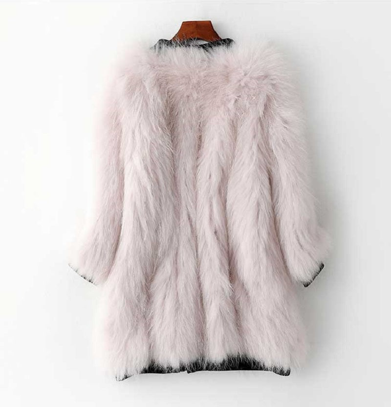 Women's Autumn/Winter Casual V-Neck Medium Coat With Fox Fur
