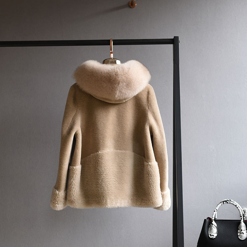 Women's Winter Casual Wool Thick Coat With Fox Fur