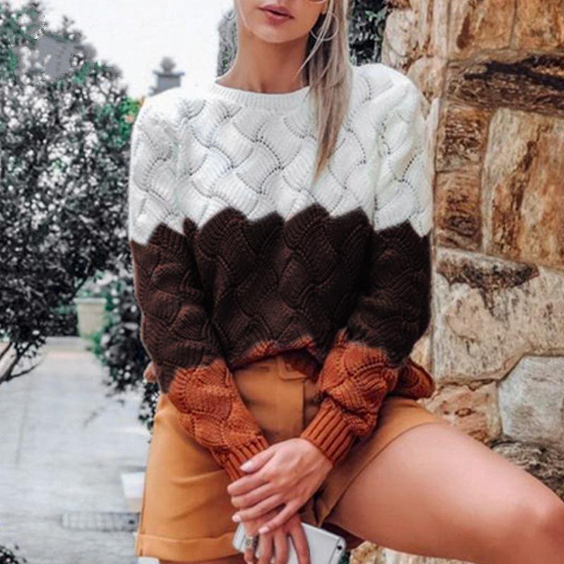 Women's Autumn/Winter Casual O-Neck Striped Acrylic Sweater