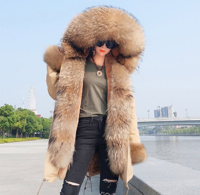 Women's Winter Casual Thick Hooded Parka With Raccoon Fur
