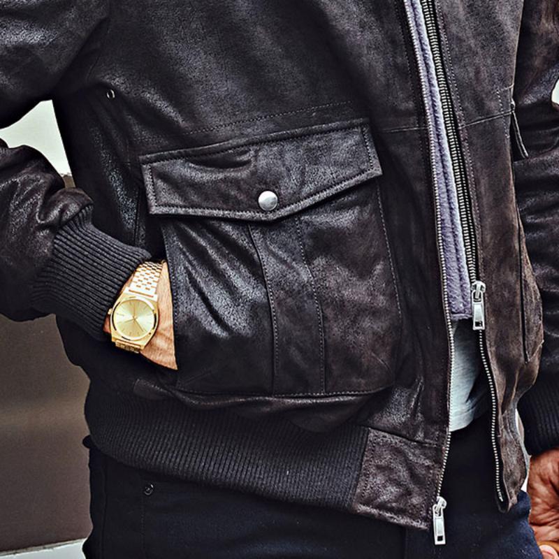 Men's Winter Genuine Leather Bomber With Removable Hood