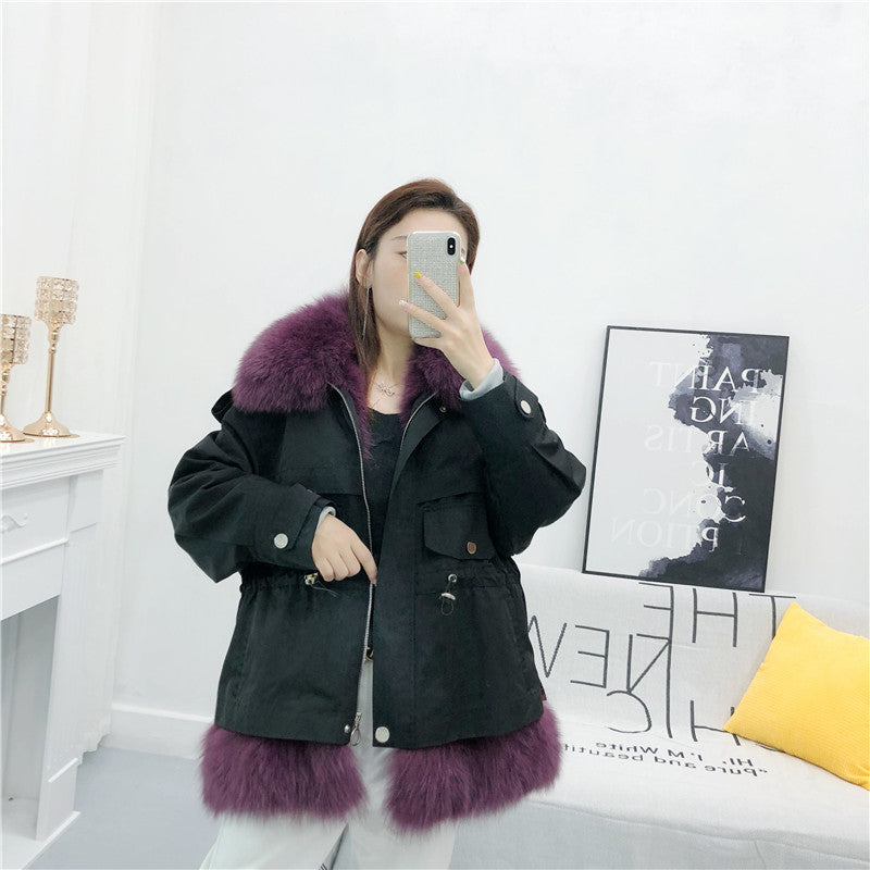 Women's Winter Casual Loose Short Coat With Rabbit Fur