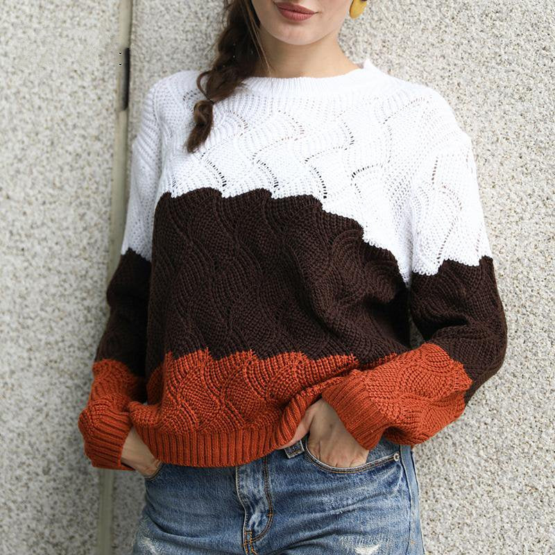 Women's Autumn/Winter Casual O-Neck Striped Acrylic Sweater