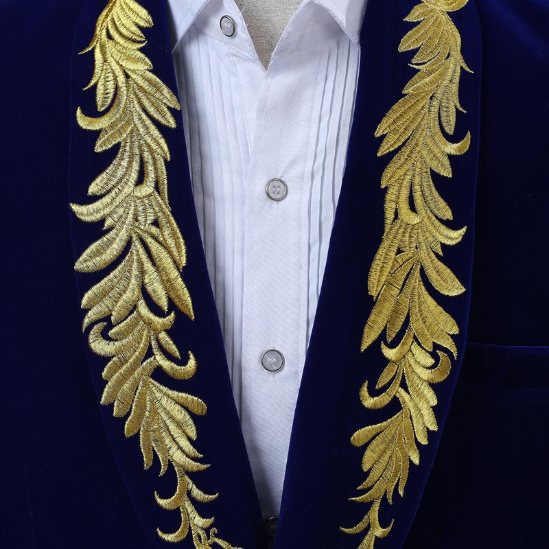 Men's Double Breasted Suede Blazer With Embroidery