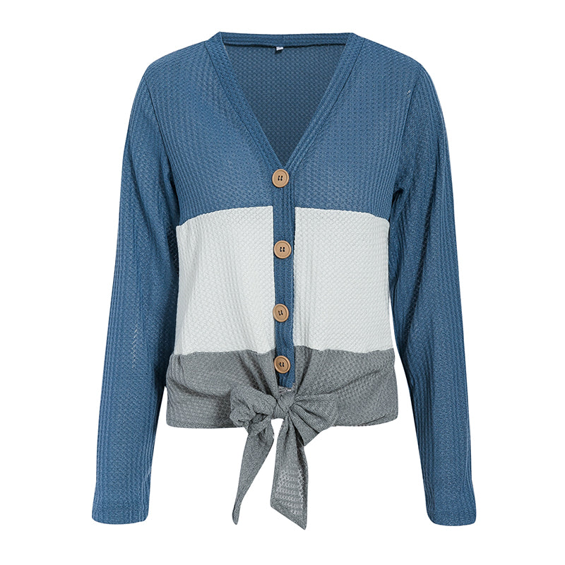 Women's Autumn/Winter Casual Knitted Striped V-Neck Cardigan