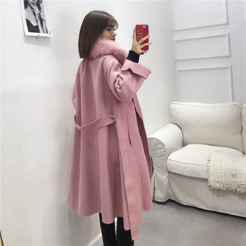Women's Winter Casual Slim Long Trench With Fox Fur