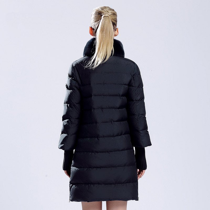 Women's Winter Thick Long Warm Parka With Rabbit Fur