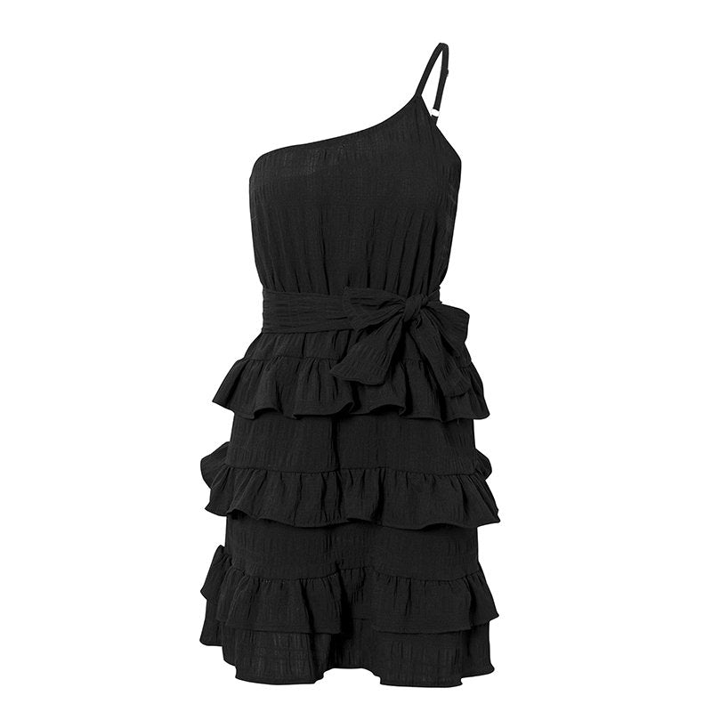 Women's Summer One-Shoulder Short High-Waist Ruffled Dress