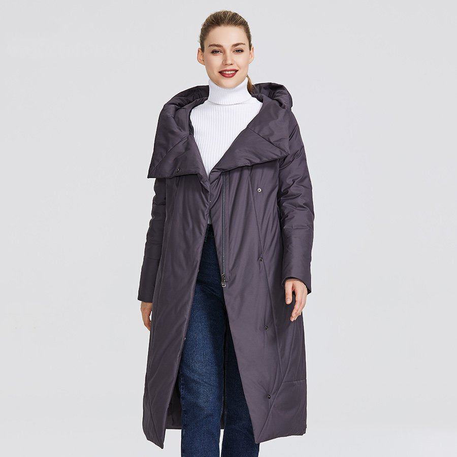 Women's Winter Hooded Thick Parka With Belt