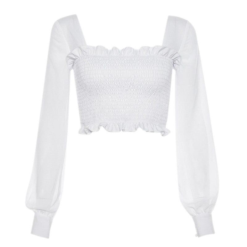 Women's Summer Casual Mesh Crop Top With Square Collar
