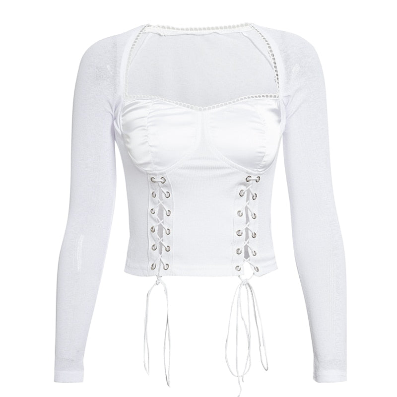 Women's Summer Lace-Up Polyester Long-Sleeved Blouse