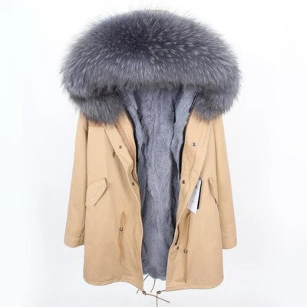 Men's Winter Casual Hooded Cotton Long Parka With Raccoon Fur