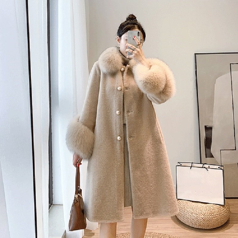 Women's Winter Warm Loose Long Trench With Fox Fur