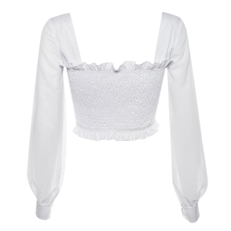 Women's Summer Casual Mesh Crop Top With Square Collar