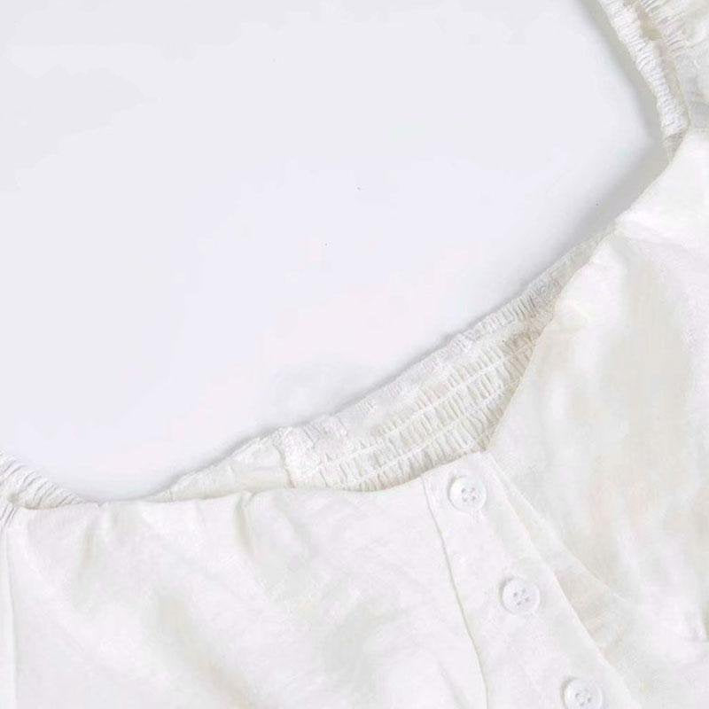 Women's Summer Casual Puff-Sleeved V-Neck Linen Crop Top
