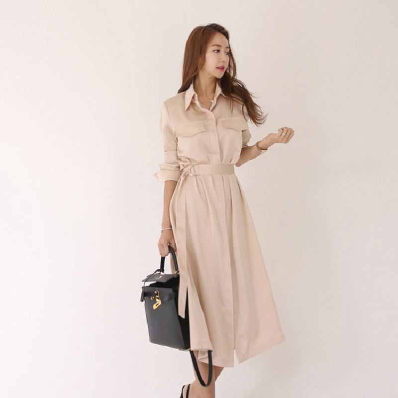 Women's Spring Casual A-Line V-Neck Dress With Sashes