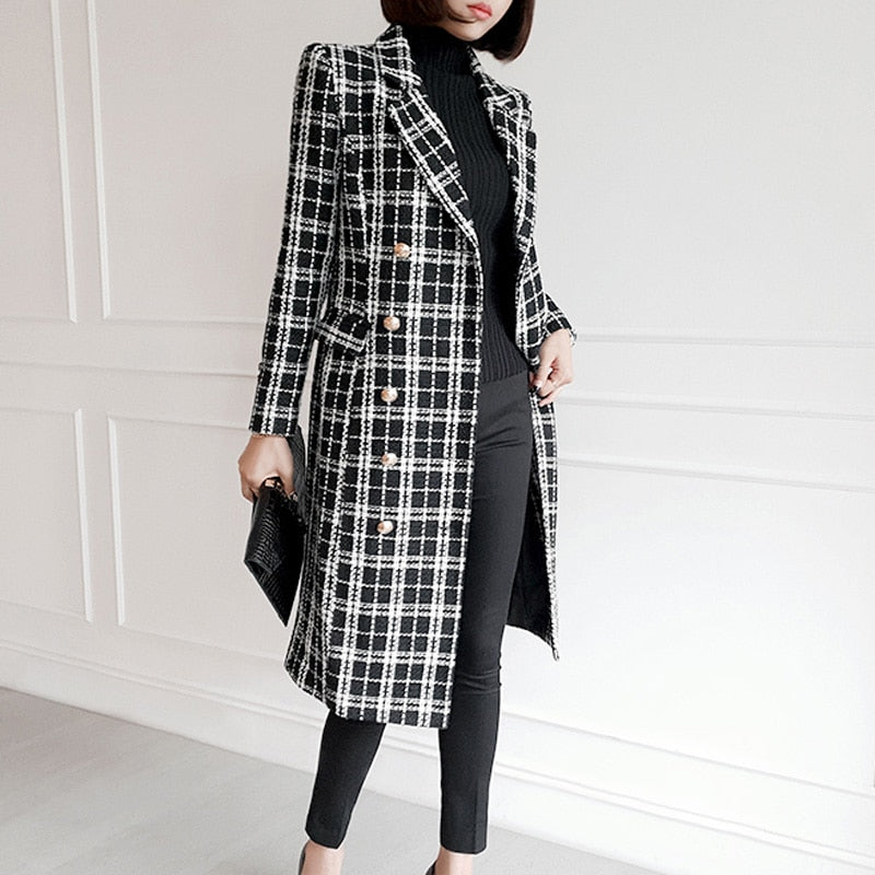 Women's Spring/Autumn Casual Wool Long V-Neck Trench