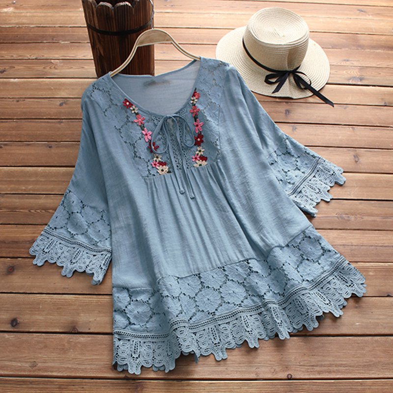 Women's Summer Casual Lace O-Neck Blouse | Plus Size