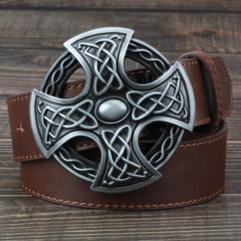 Men's Leather Belt With Round Buckle