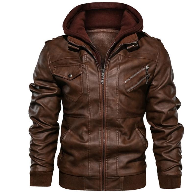 Men's Autumn Casual Leather Hooded Jacket