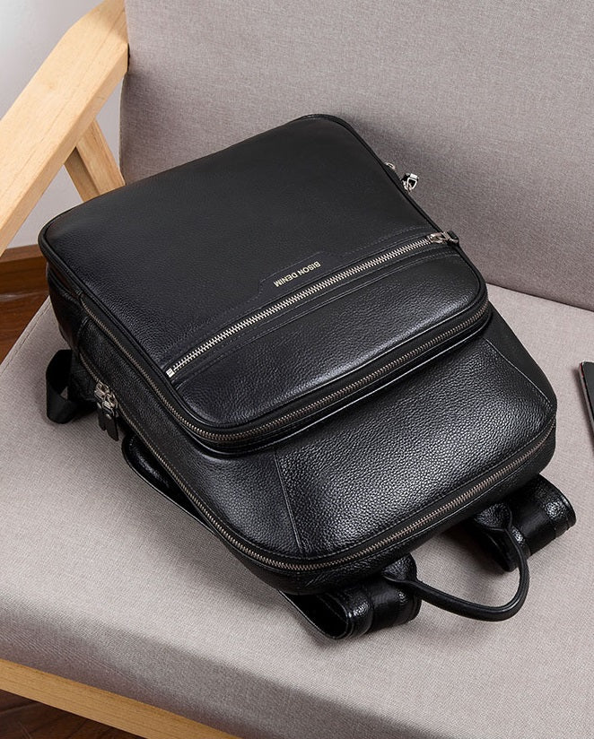 Men's Genuine Leather Schoolbag for 14 Inch Laptop