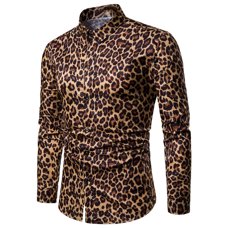 Men's Casual Long Sleeved Shirt With Leopard Print