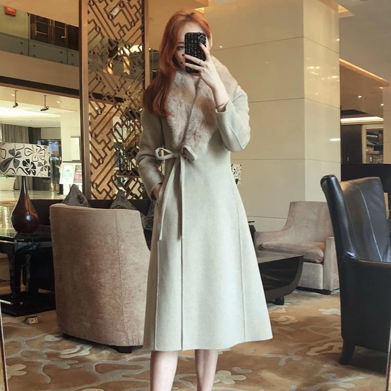 Women's Winter Casual Slim Long Trench With Fox Fur