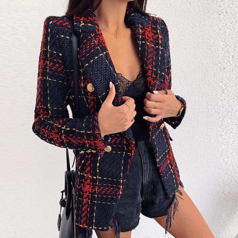 Women's Autumn Double Breasted Warm Tweed Blazer