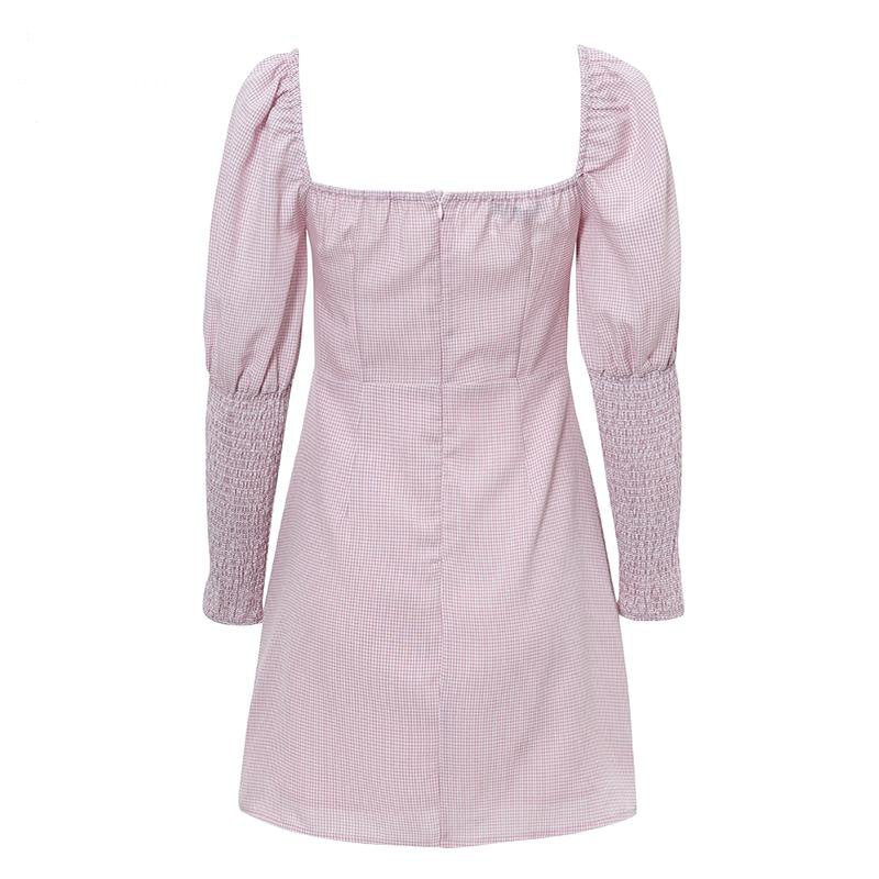 Women's Spring A-Line Puff-Sleeved Lace-Up Dress