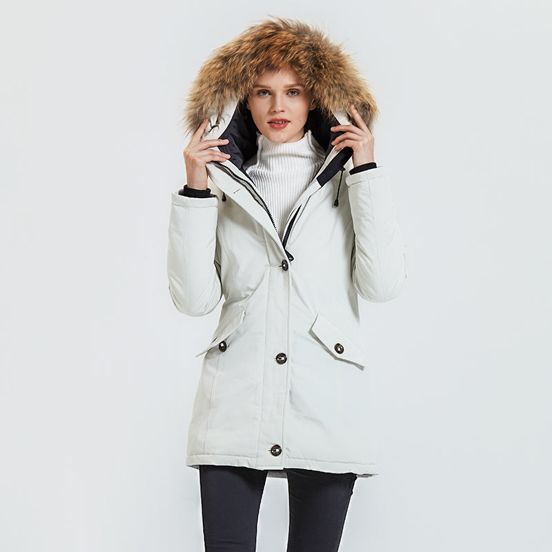 Women's Winter Casual Warm Padded Parka With Raccoon Fur