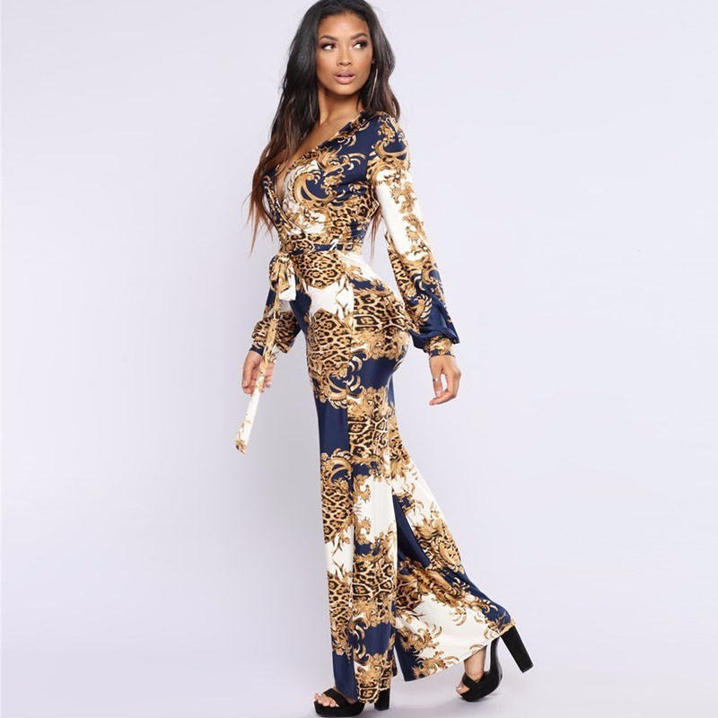 Women's Casual Skinny Long-Sleeved Jumpsuit With Print