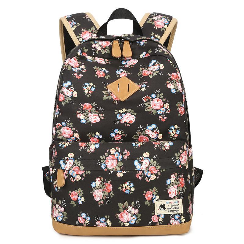 Women's Canvas Backpack With Floral Print