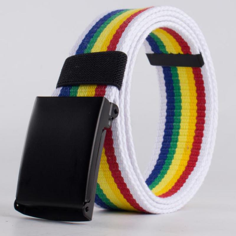 Women's Canvas Striped Belt With Metal Buckle