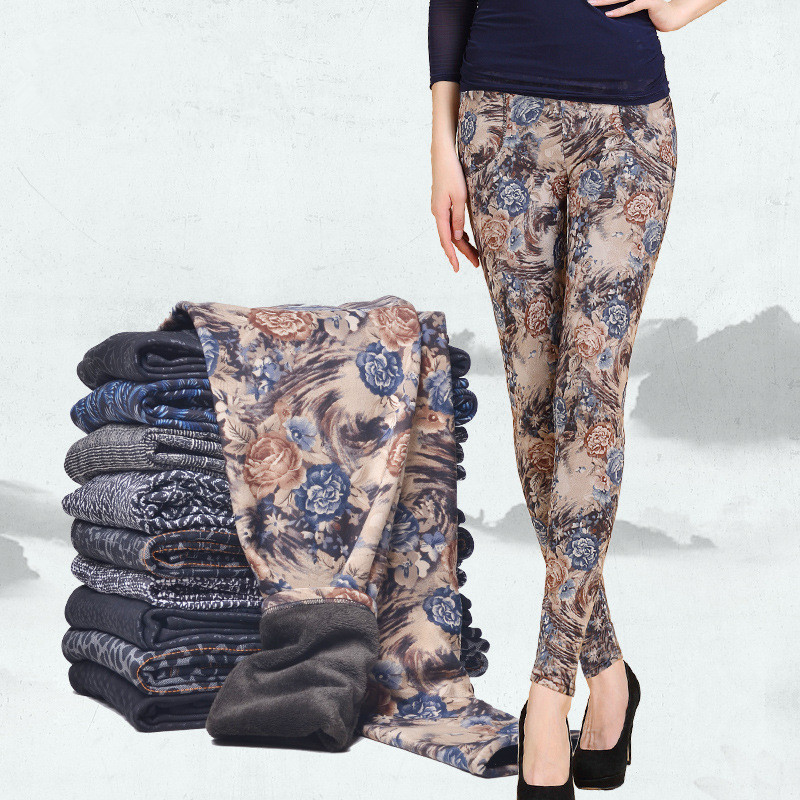 Women's Autumn/Winter Casual Warm Leggings With Print
