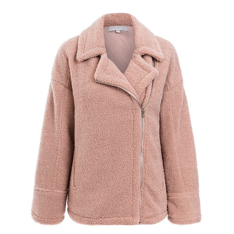 Women's Autumn/Winter Casual Fluffy Coat With Zippers